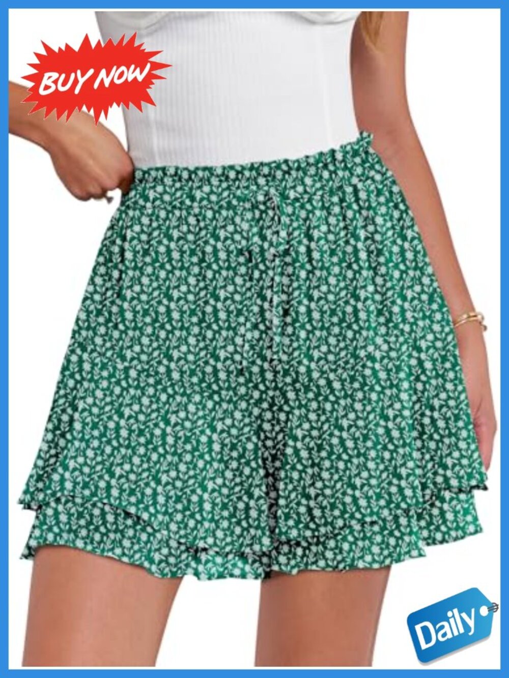 Flowy Skorts Women Summer Floral Shorts Elastic Waist Drawstring